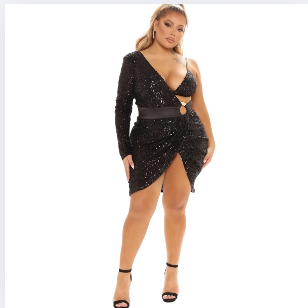 Fashion Nova 2X Epic Nights Sequin Gown Dress Black Party Sexy M-1592